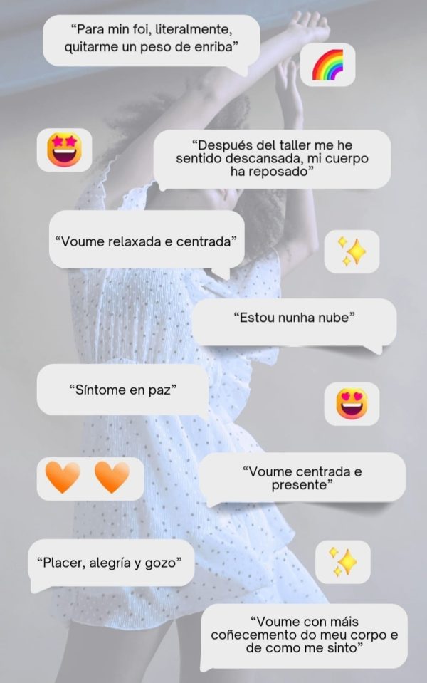 Exempos de testemuños con unha imaxe de fondo dunha moza bailando.